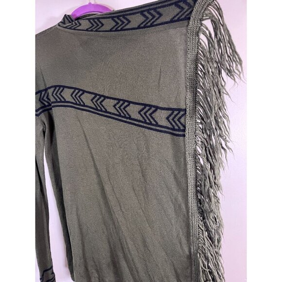 Kristin Nicole Sweater Women M Green Cardigan Fringe Boho Chevron Western Aztec - Picture 7 of 11
